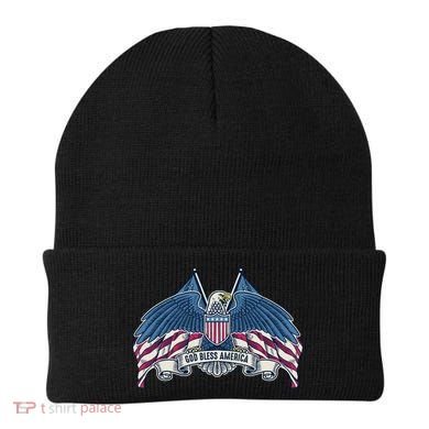 God Bless America Patriotic American Eagle USA Flag Beanie