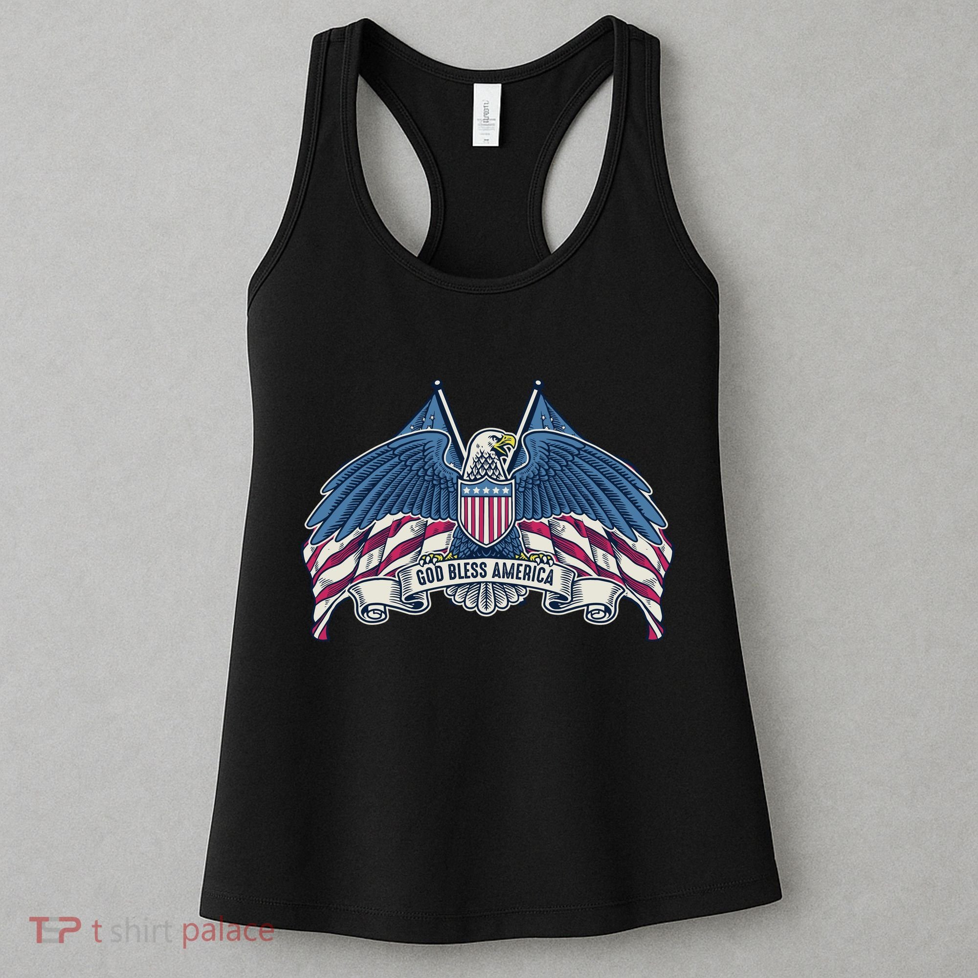 God Bless America Patriotic American Eagle USA Flag Women's Tank Top