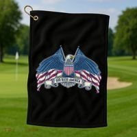 God Bless America Patriotic American Eagle USA Flag Golf Towel thumb 1