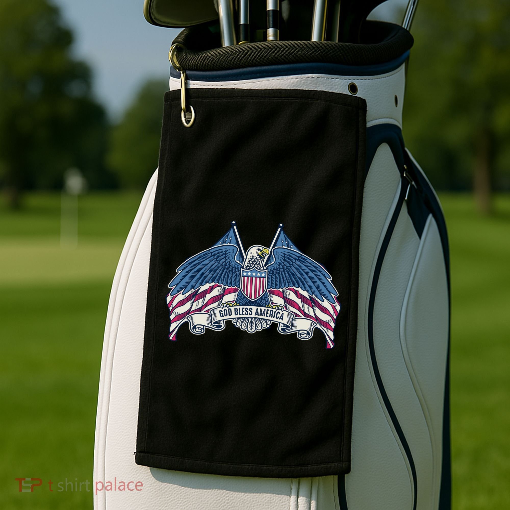 God Bless America Patriotic American Eagle USA Flag Golf Towel
