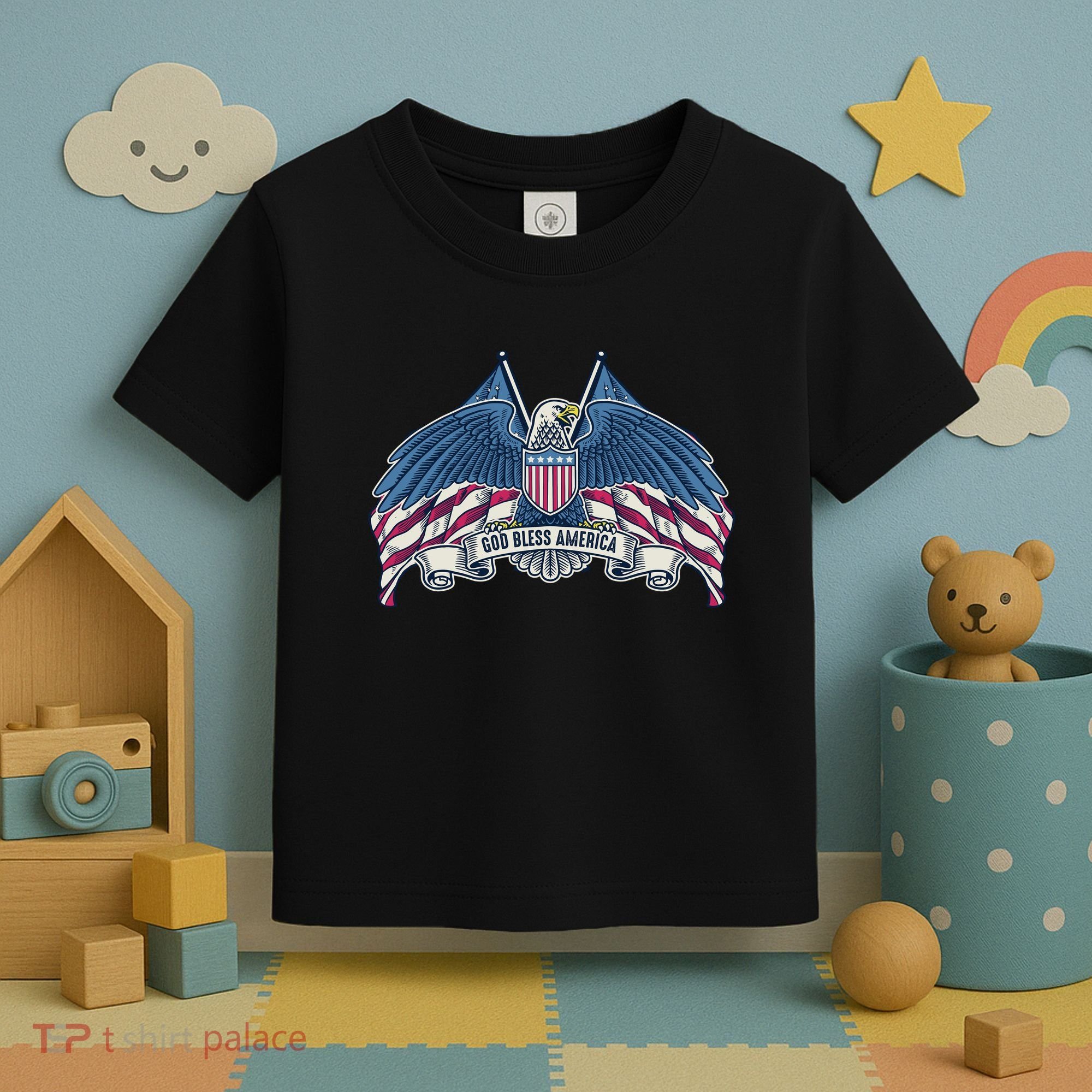 God Bless America Patriotic American Eagle USA Flag Toddler T-Shirt