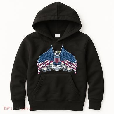 God Bless America Patriotic American Eagle USA Flag Kids Hoodie