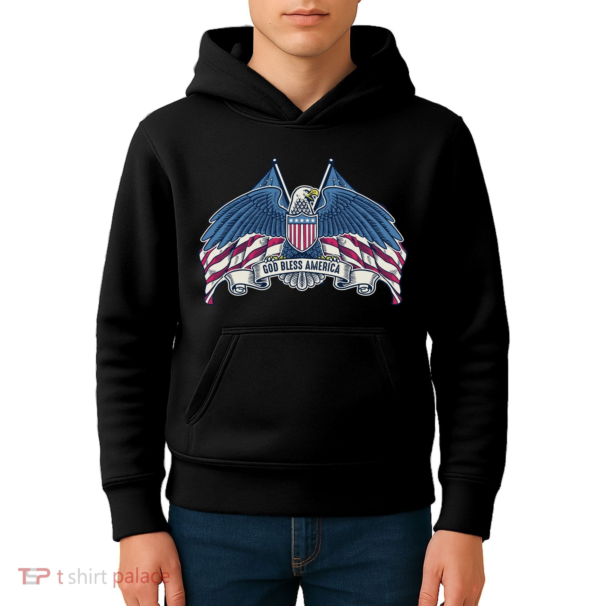 God Bless America Patriotic American Eagle USA Flag Kids Hoodie
