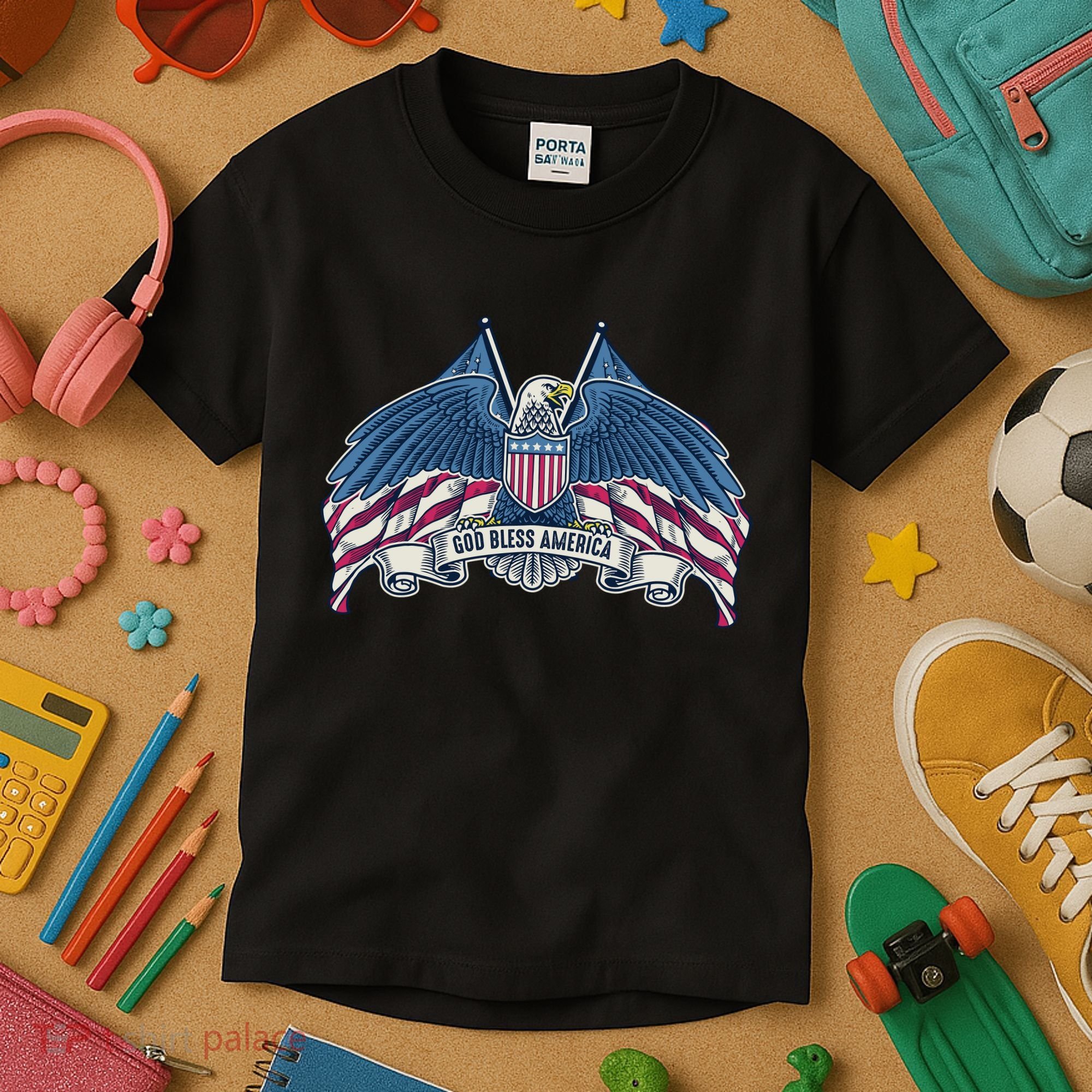 God Bless America Patriotic American Eagle USA Flag Kids T-Shirt