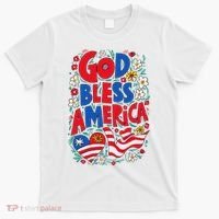 God Bless America Patriotic Usa Flag Christian 4th Of July T-Shirt thumb 0