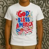 God Bless America Patriotic Usa Flag Christian 4th Of July T-Shirt thumb 3