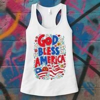 God Bless America Patriotic Usa Flag Christian 4th Of July Women's Tank Top thumb 3