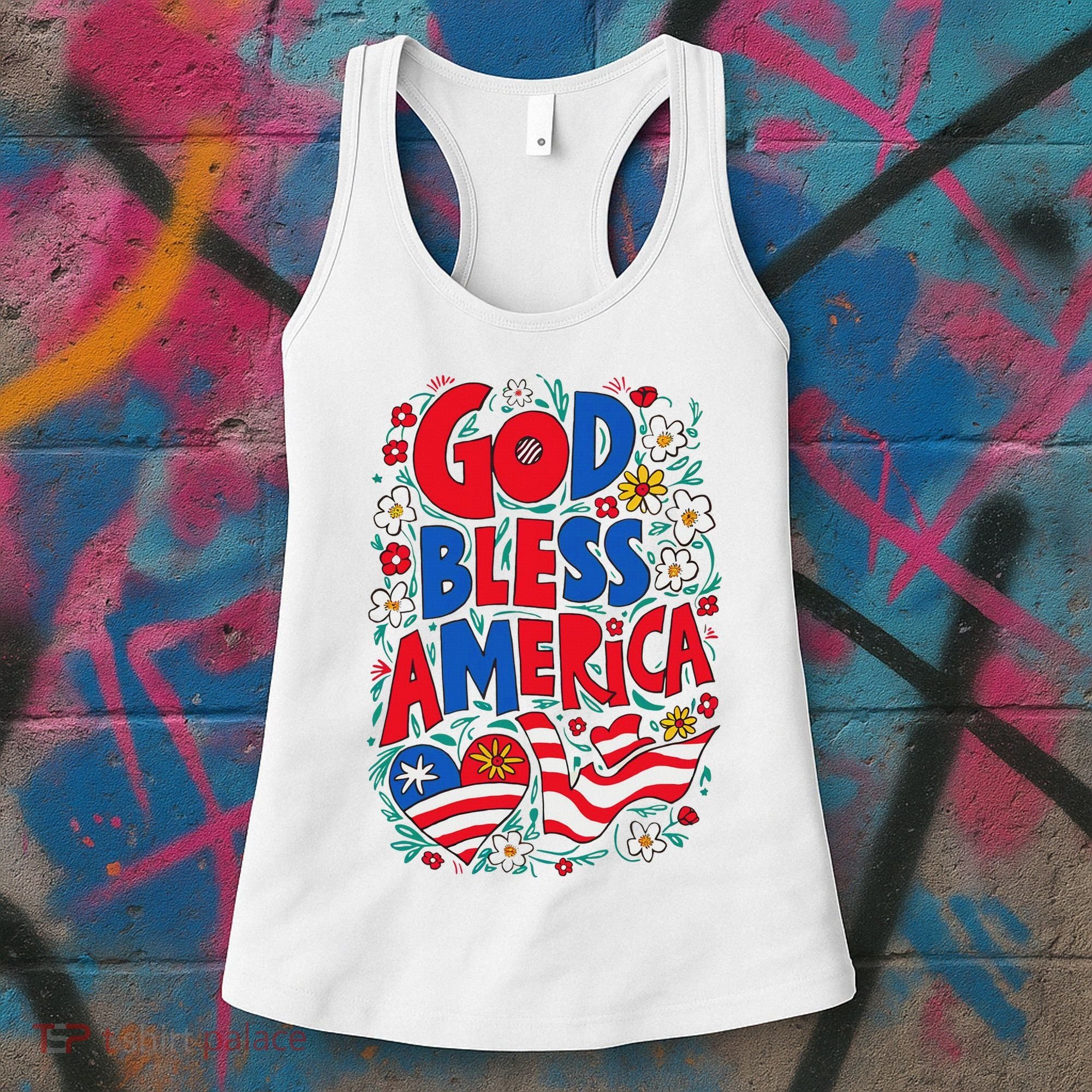 God Bless America Patriotic Usa Flag Christian 4th Of July Women's Tank Top