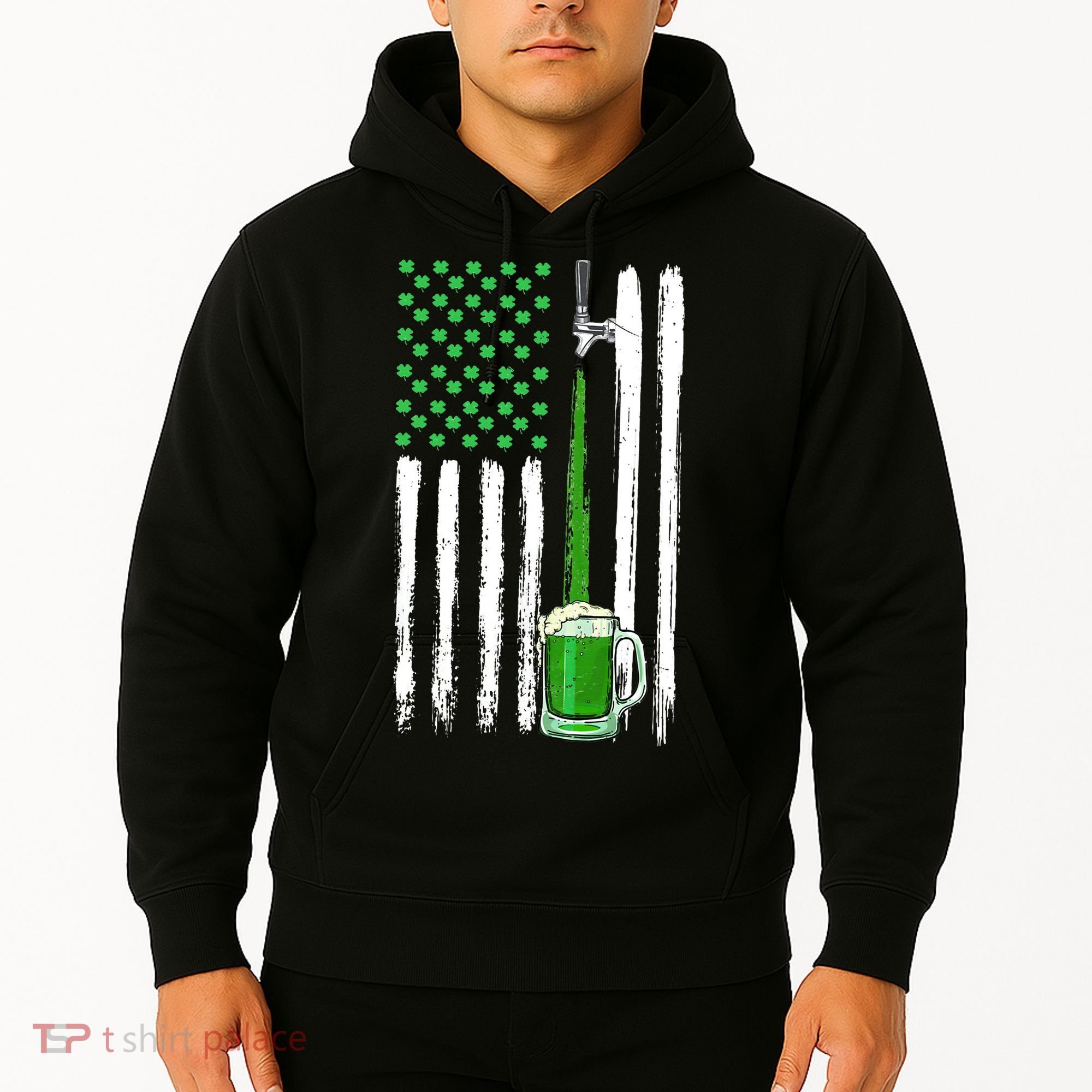 Green Beer American Flag Happy St Patrick's Day Hoodie