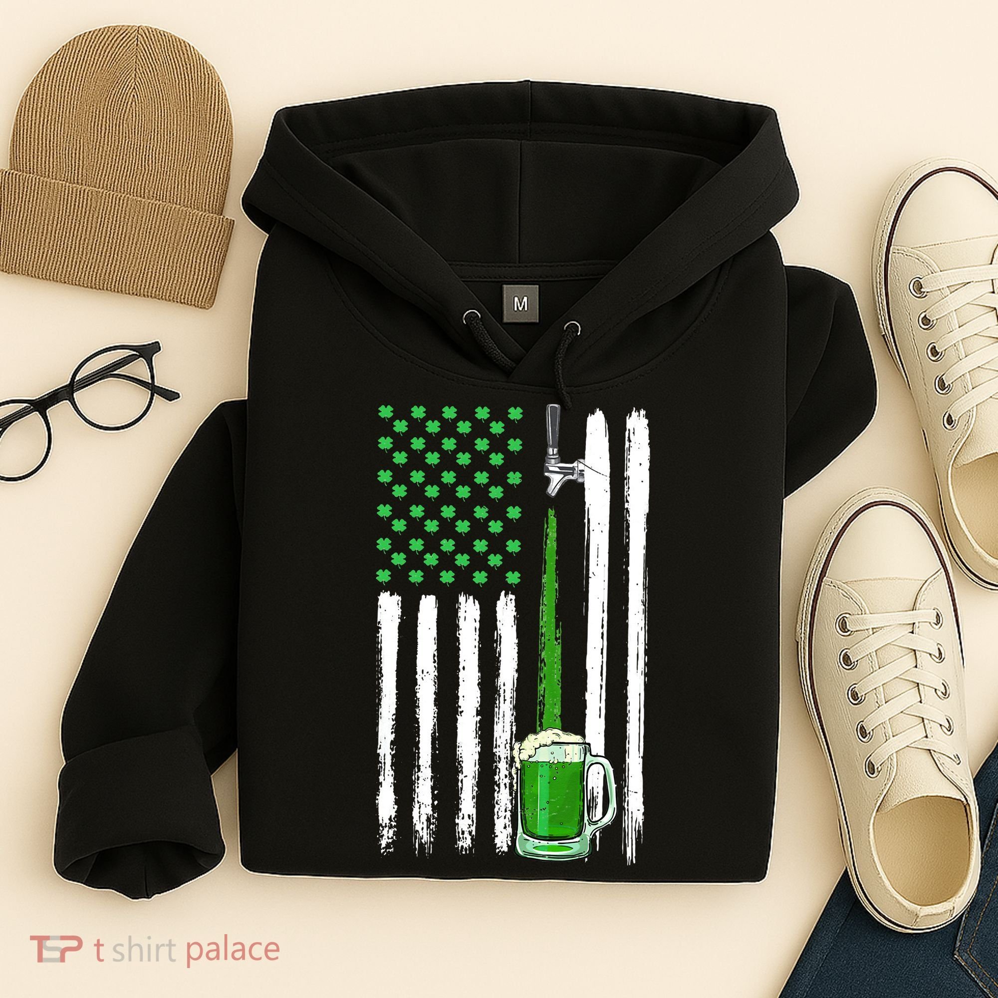 Green Beer American Flag Happy St Patrick's Day Hoodie