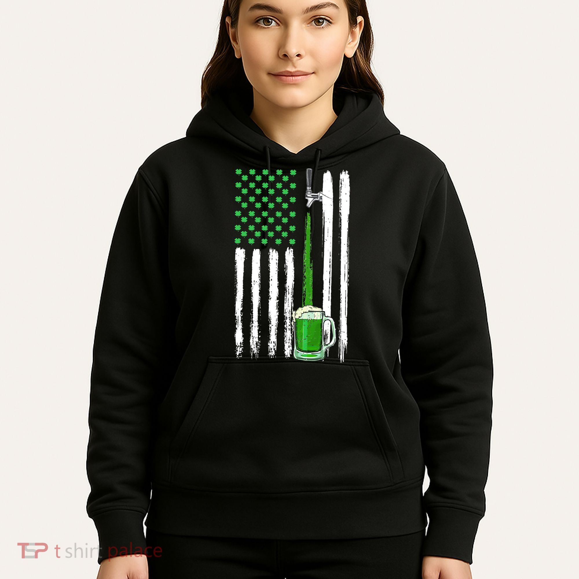 Green Beer American Flag Happy St Patrick's Day Hoodie