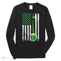 Green Beer American Flag Happy St Patrick's Day Long Sleeve Shirt thumb 0