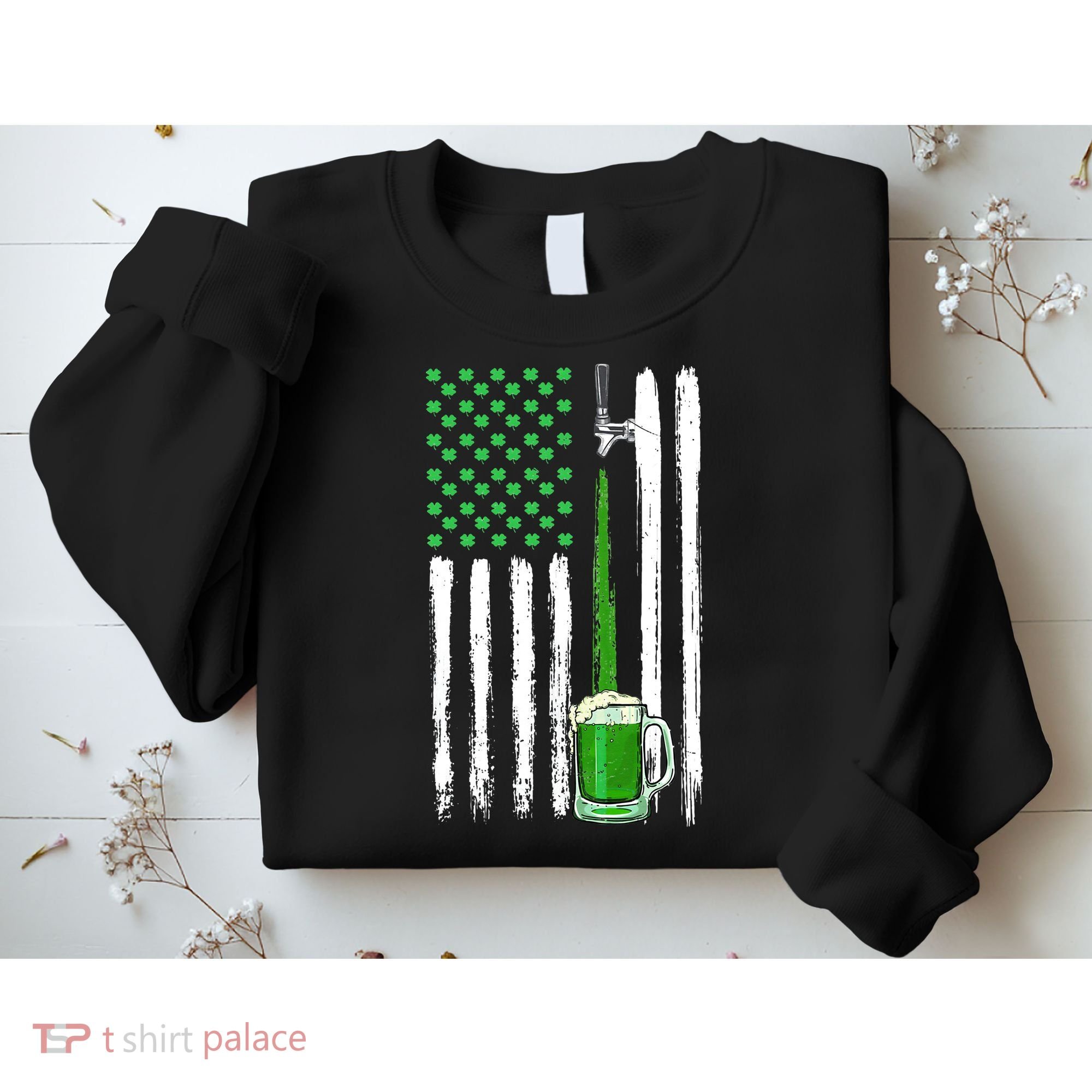 Green Beer American Flag Happy St Patrick's Day Sweatshirt