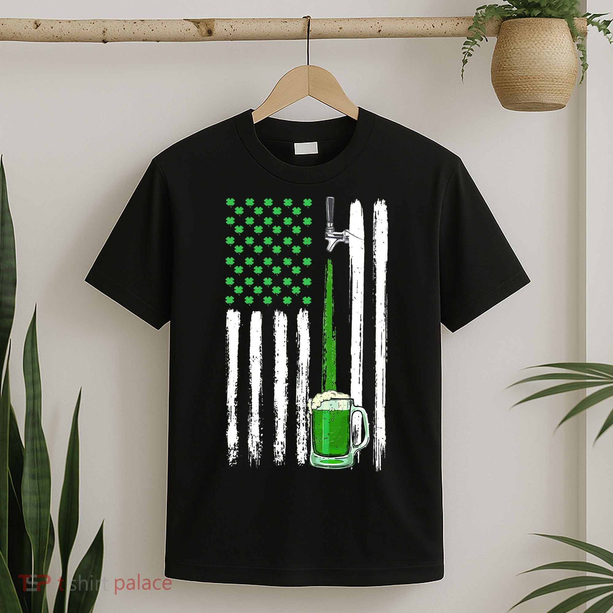 Green Beer American Flag Happy St Patrick's Day T-Shirt