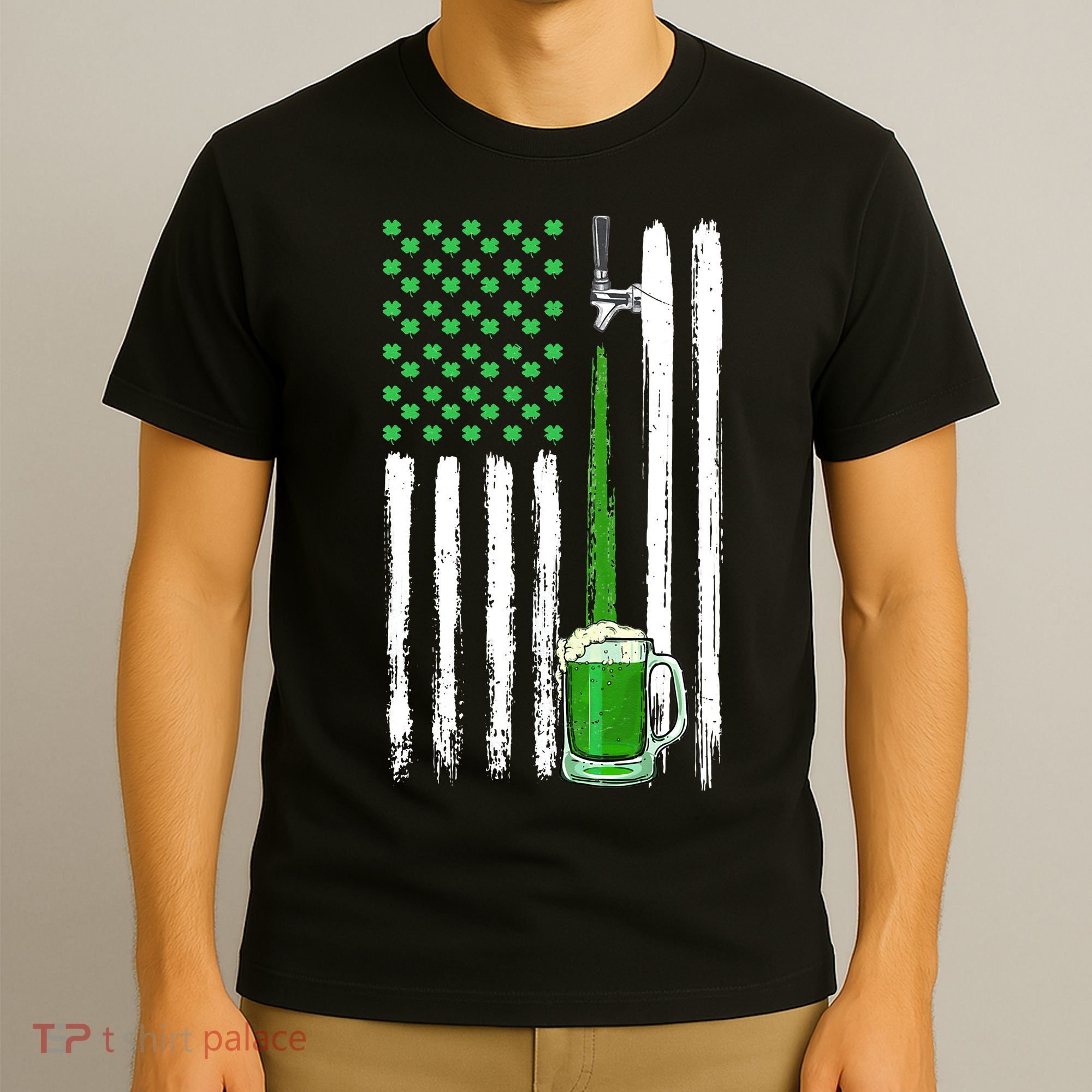 Green Beer American Flag Happy St Patrick's Day T-Shirt