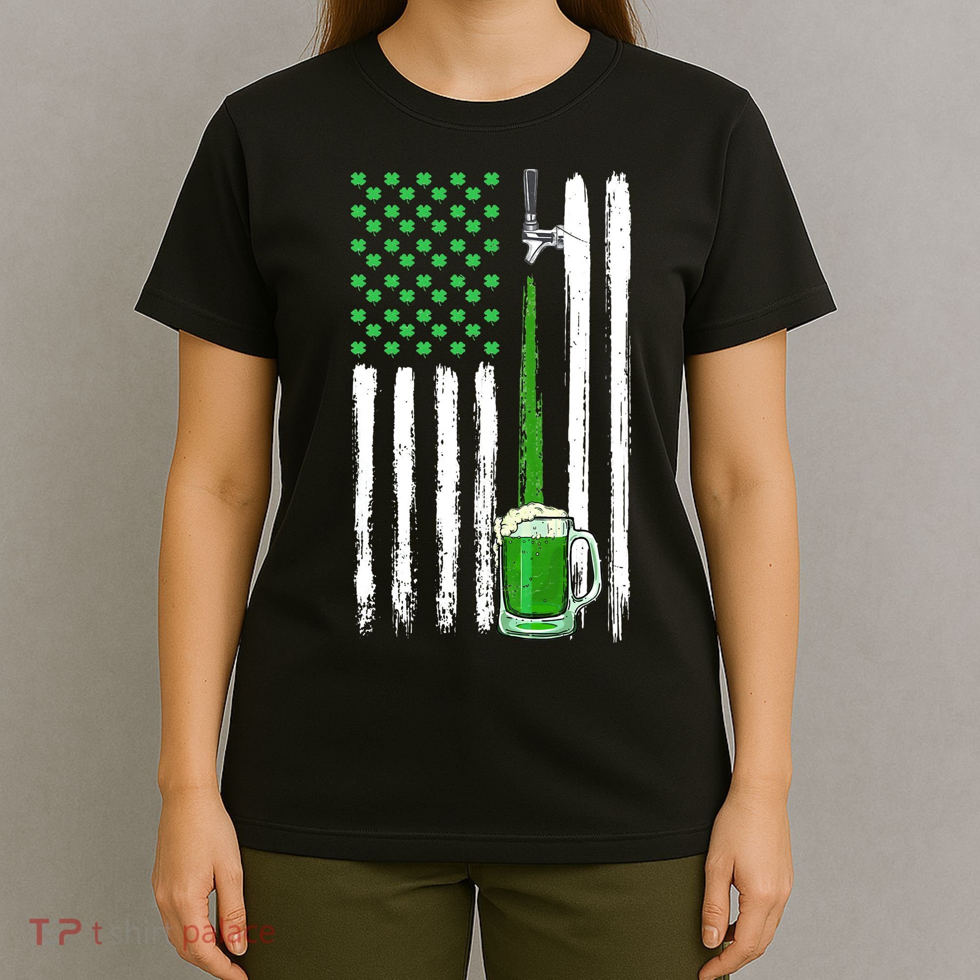 Green Beer American Flag Happy St Patrick's Day T-Shirt