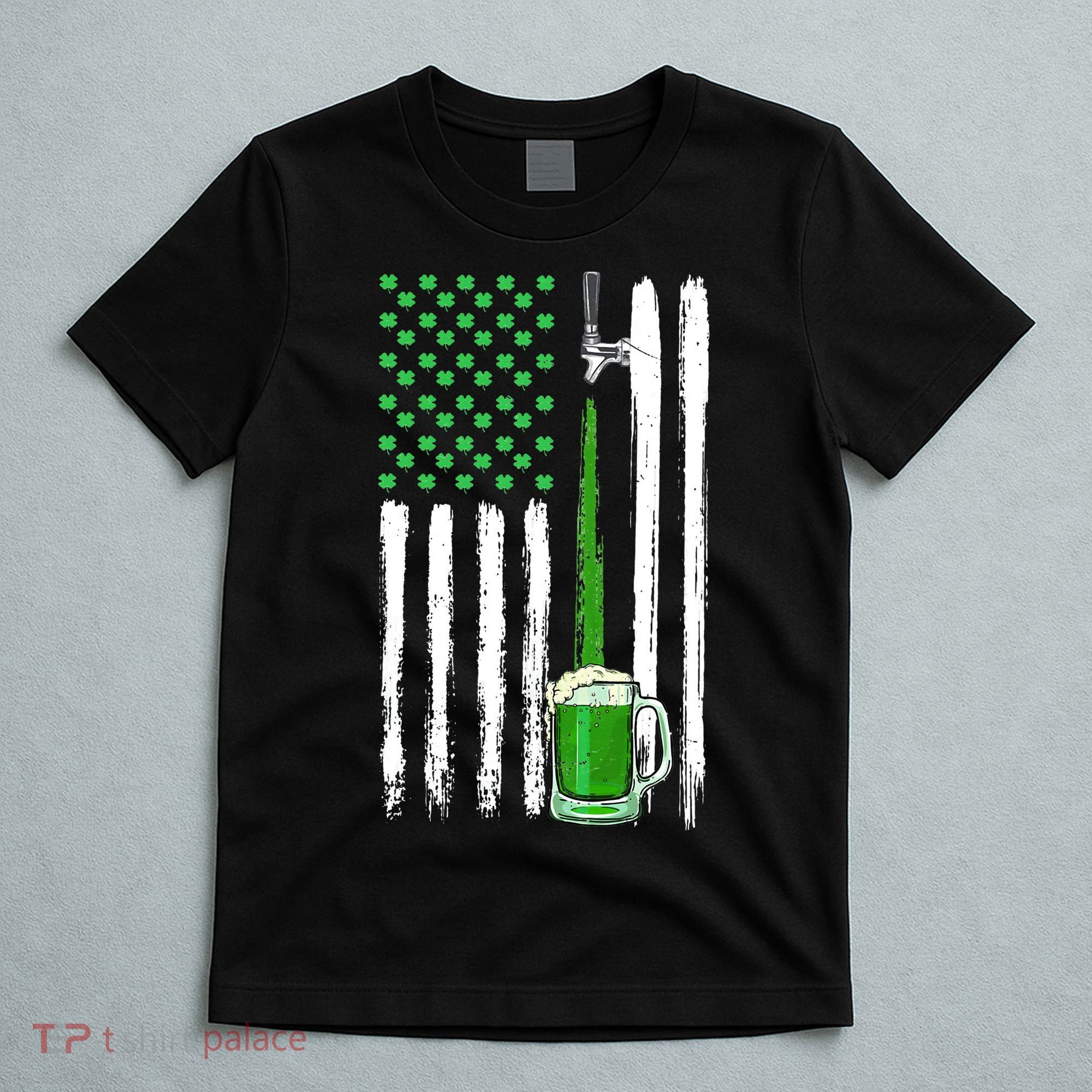 Green Beer American Flag Happy St Patrick's Day T-Shirt