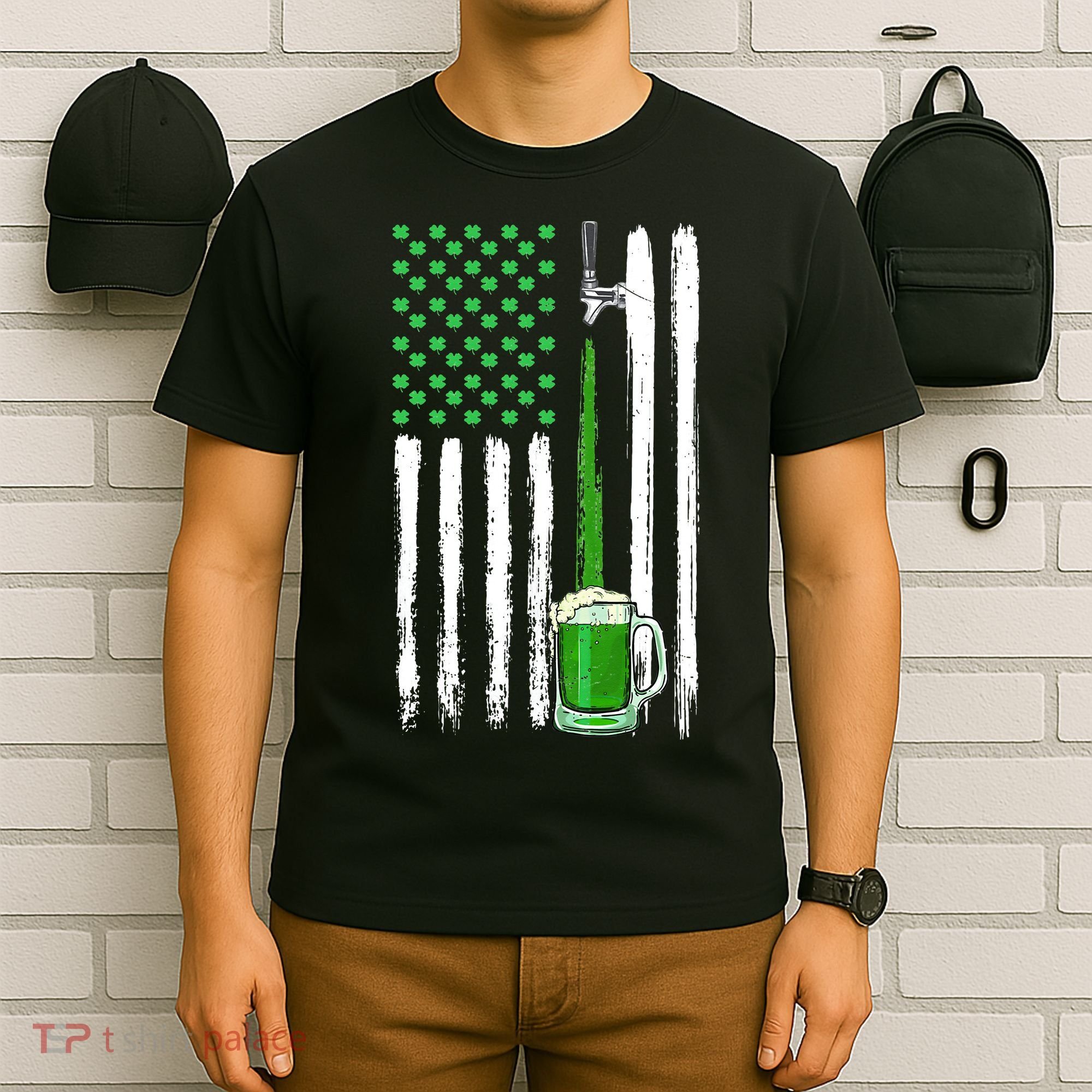 Green Beer American Flag Happy St Patrick's Day T-Shirt