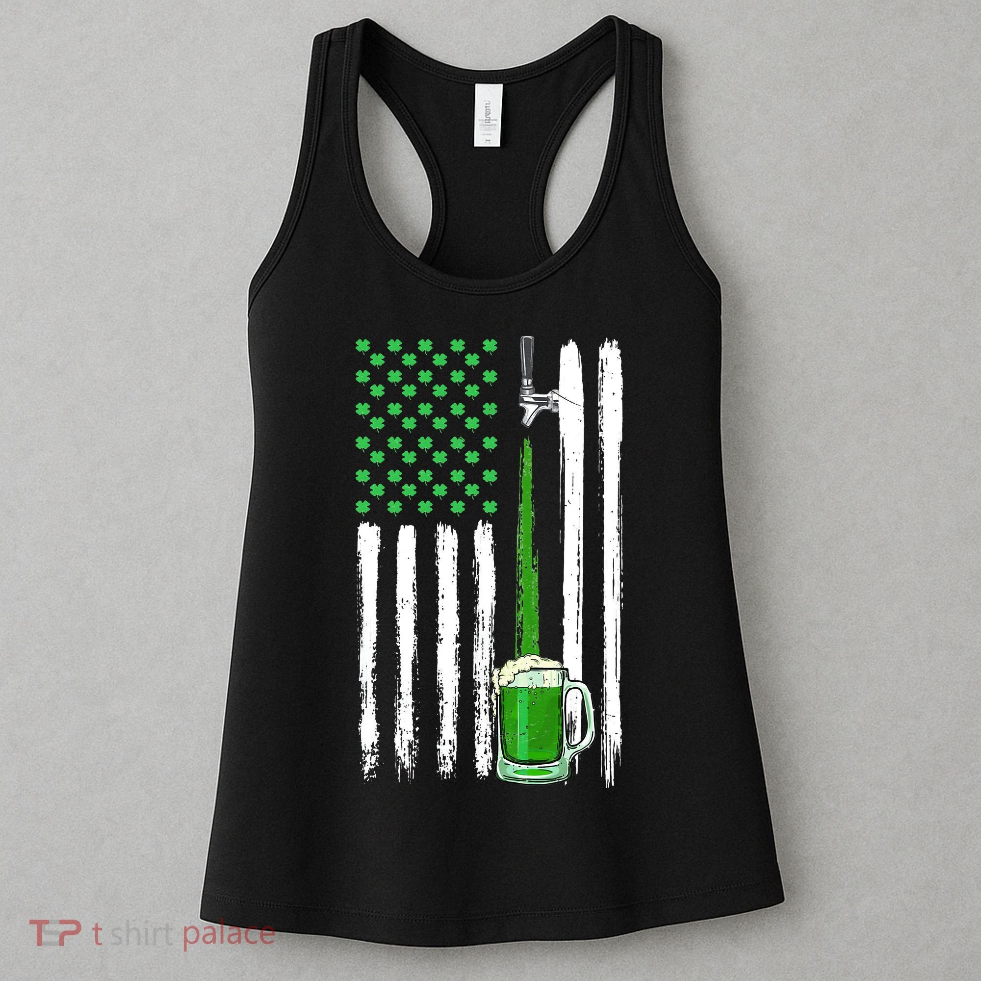 Green Beer American Flag Happy St Patrick's Day Women's Tank Top