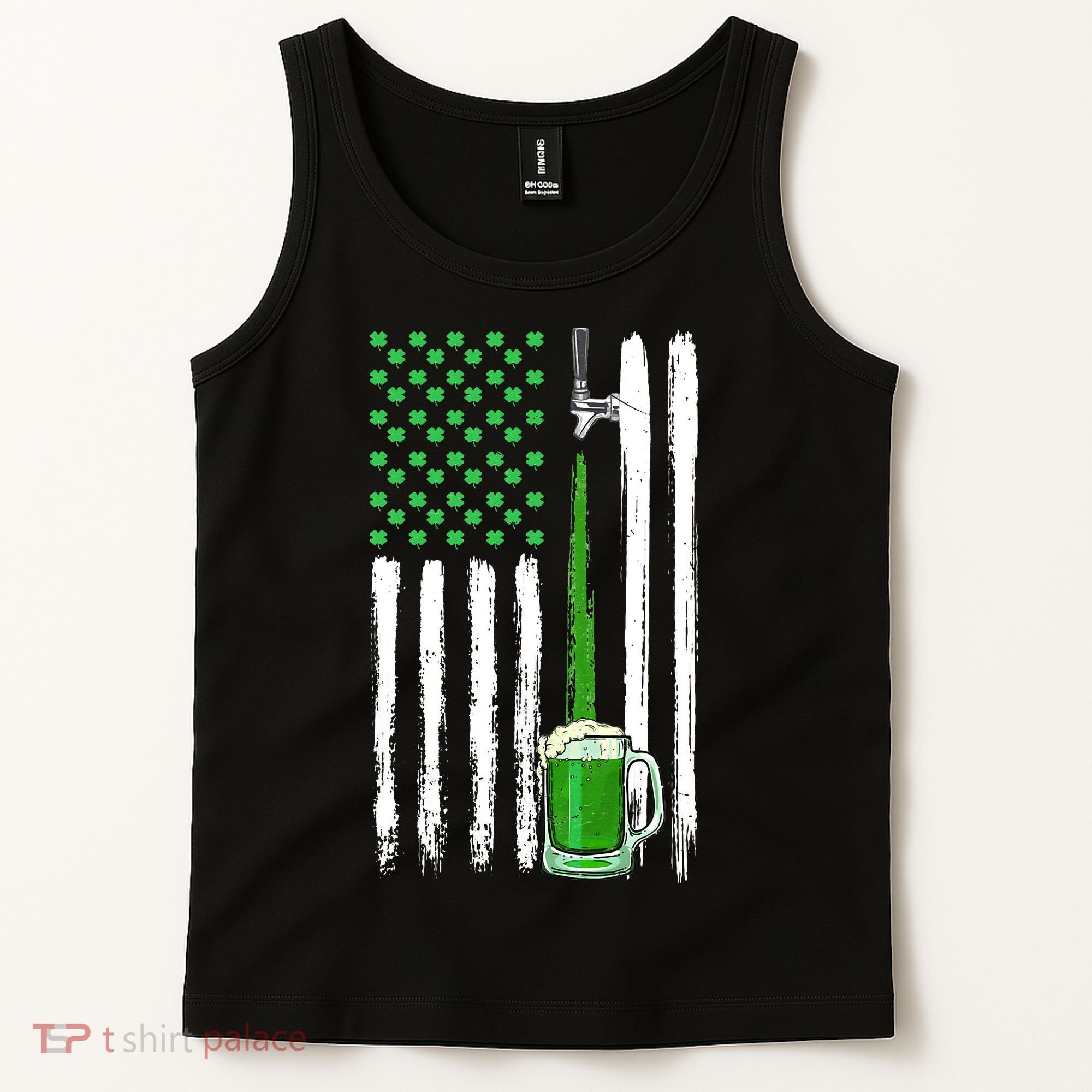 Green Beer American Flag Happy St Patrick's Day Tank Top