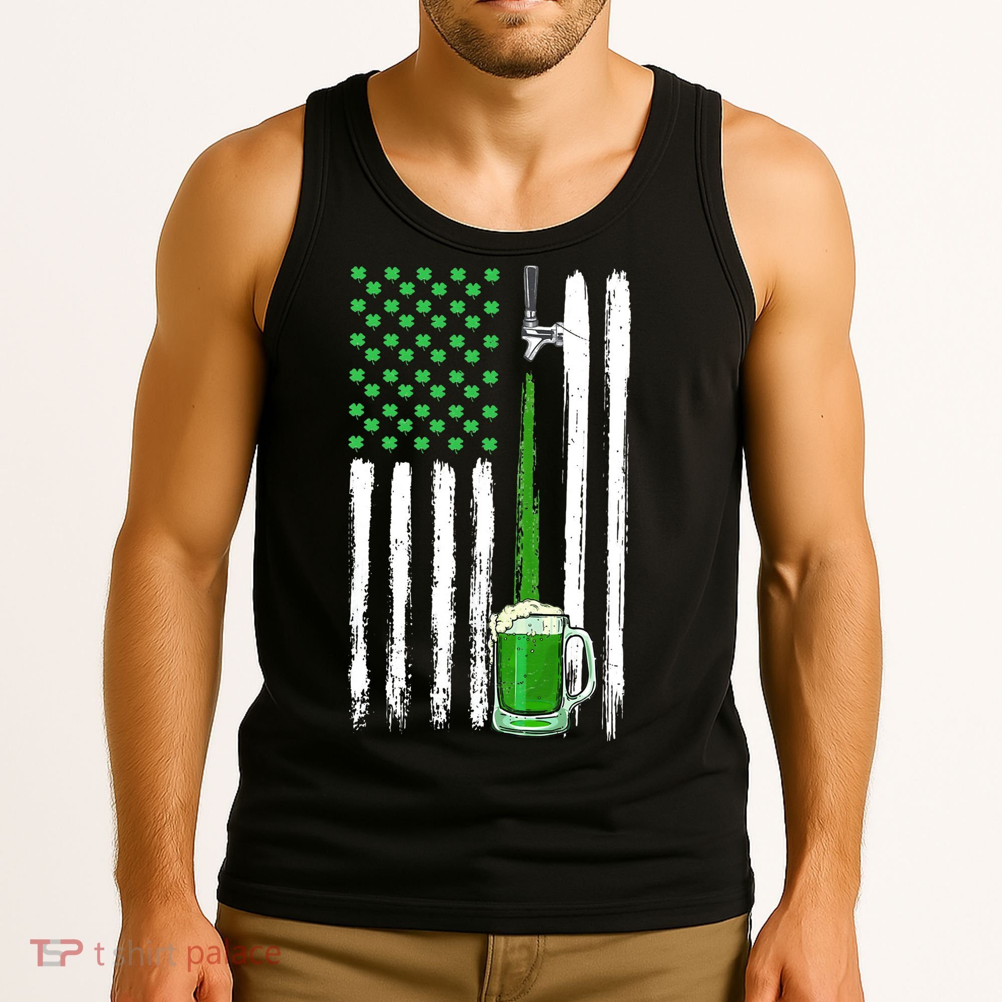 Green Beer American Flag Happy St Patrick's Day Tank Top