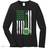 Green Beer American Flag Happy St Patrick's Day Women's Long Sleeve Shirt thumb 0