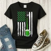 Green Beer American Flag Happy St Patrick's Day Women's T-Shirt thumb 3