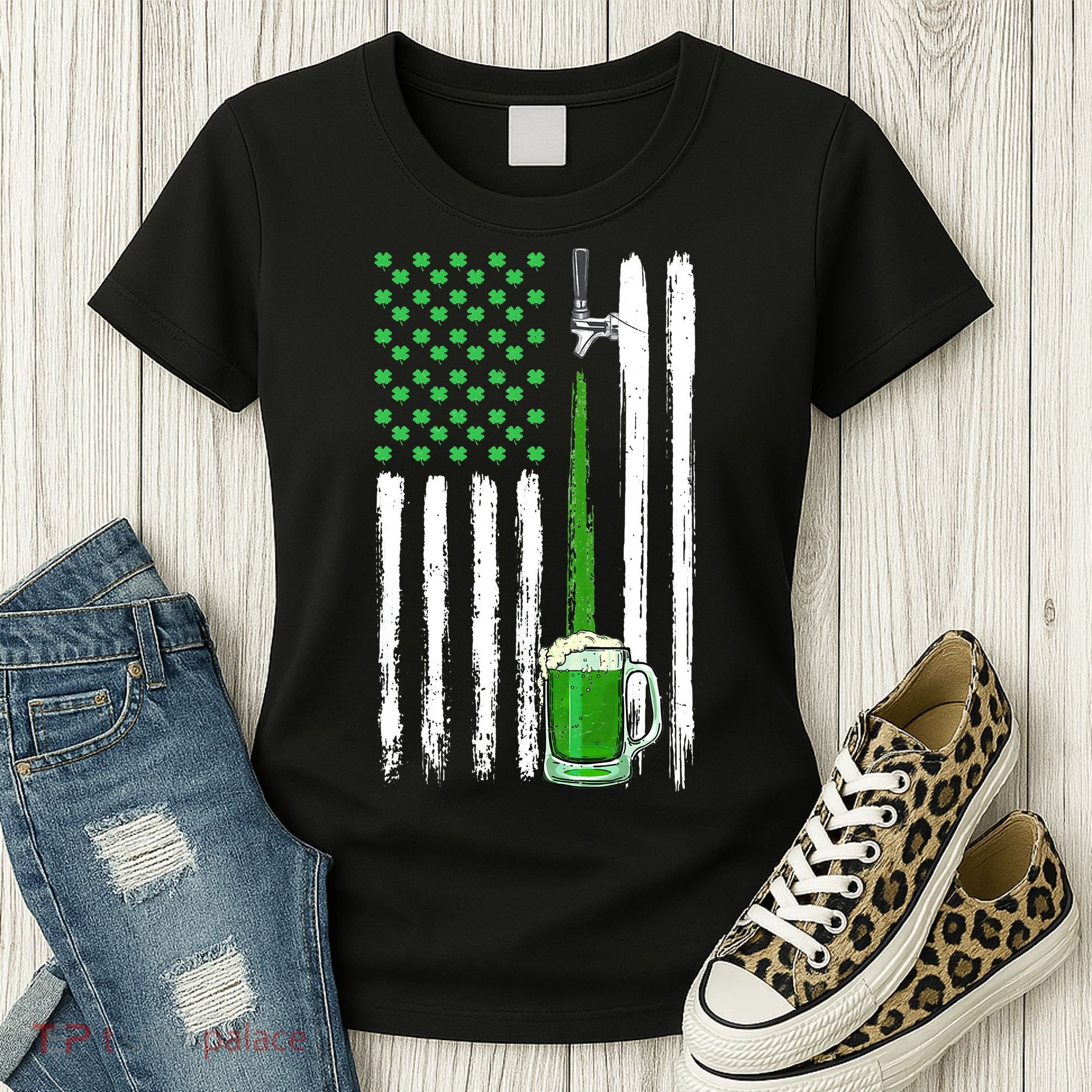 Green Beer American Flag Happy St Patrick's Day Women's T-Shirt