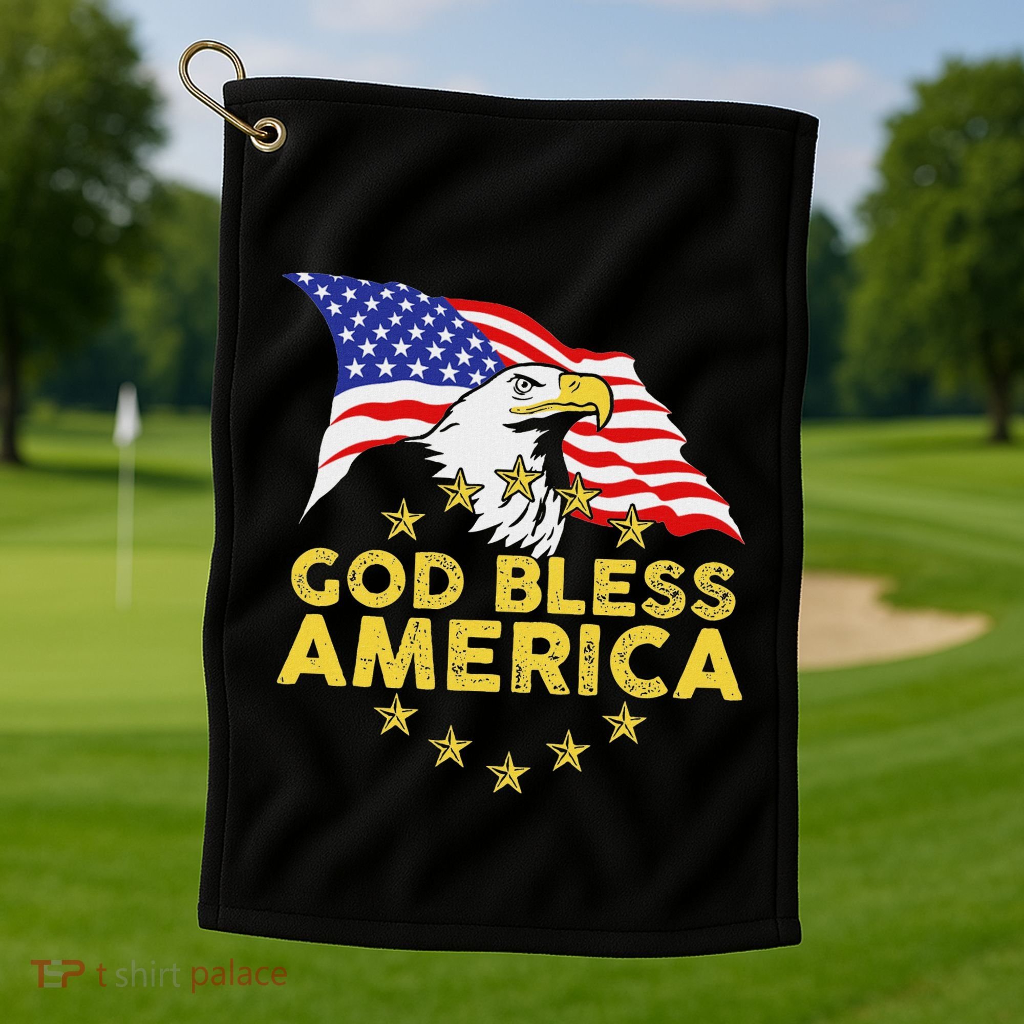 God Bless America Patriotic Bald Eagle United States Golf Towel