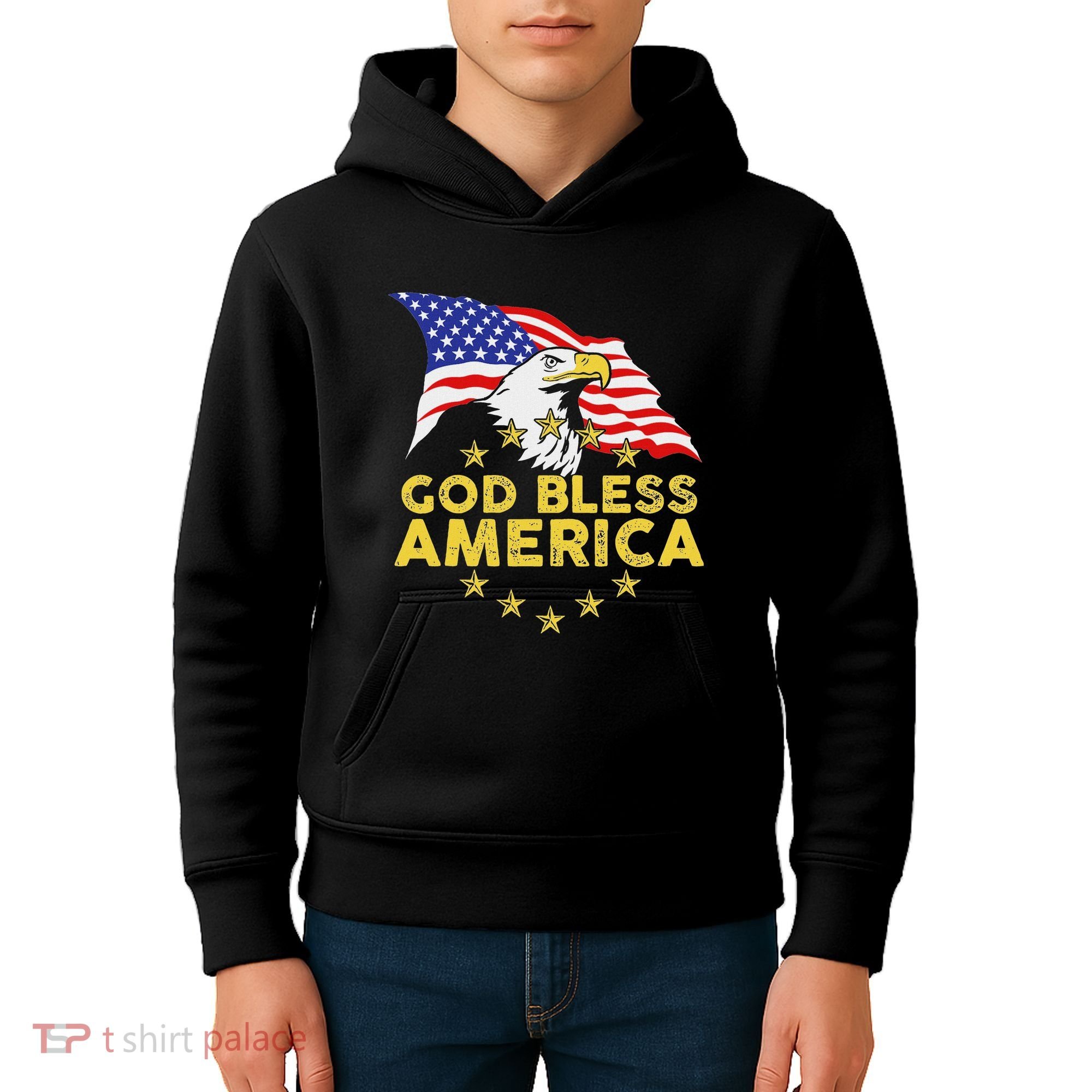 God Bless America Patriotic Bald Eagle United States Kids Hoodie