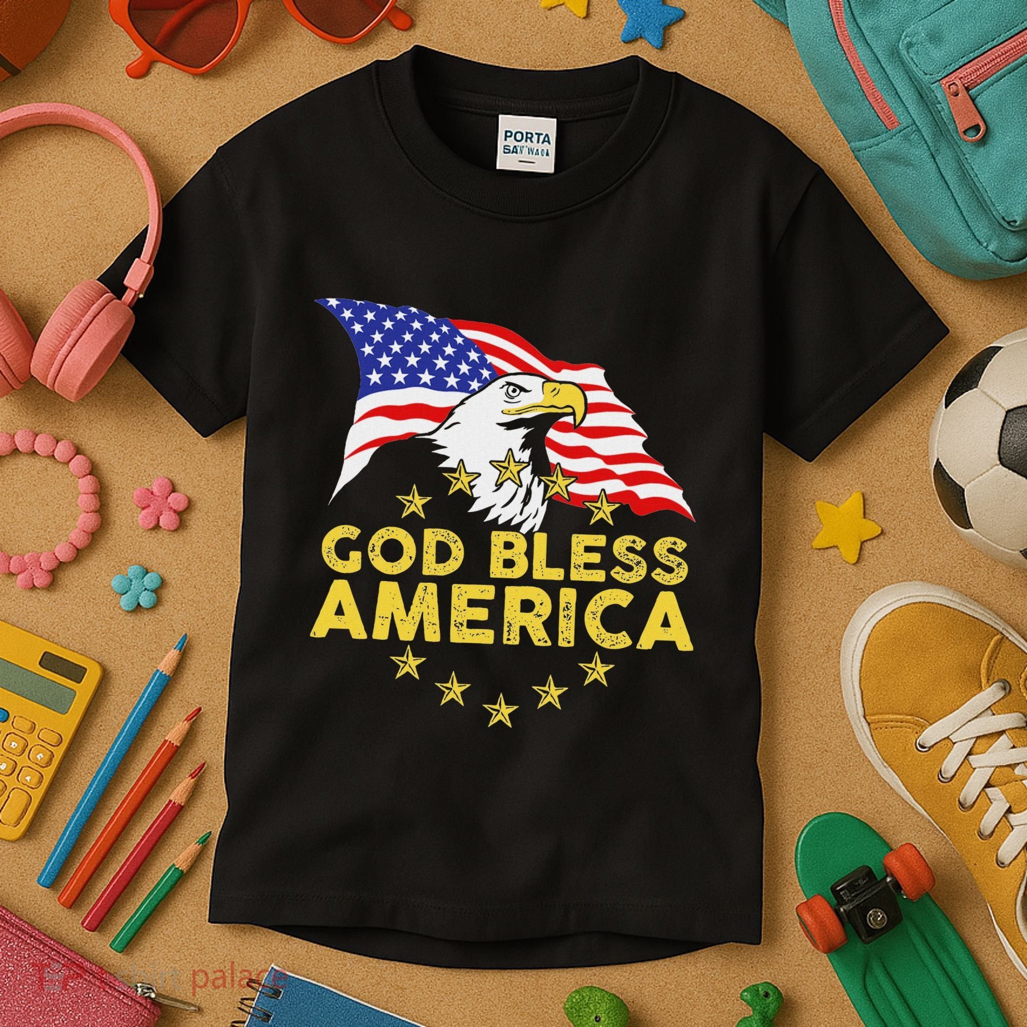 God Bless America Patriotic Bald Eagle United States Kids T-Shirt