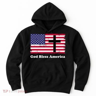 God Bless America Patriotic Flag With Cross Hoodie