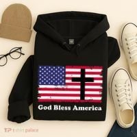 God Bless America Patriotic Flag With Cross Hoodie thumb 4
