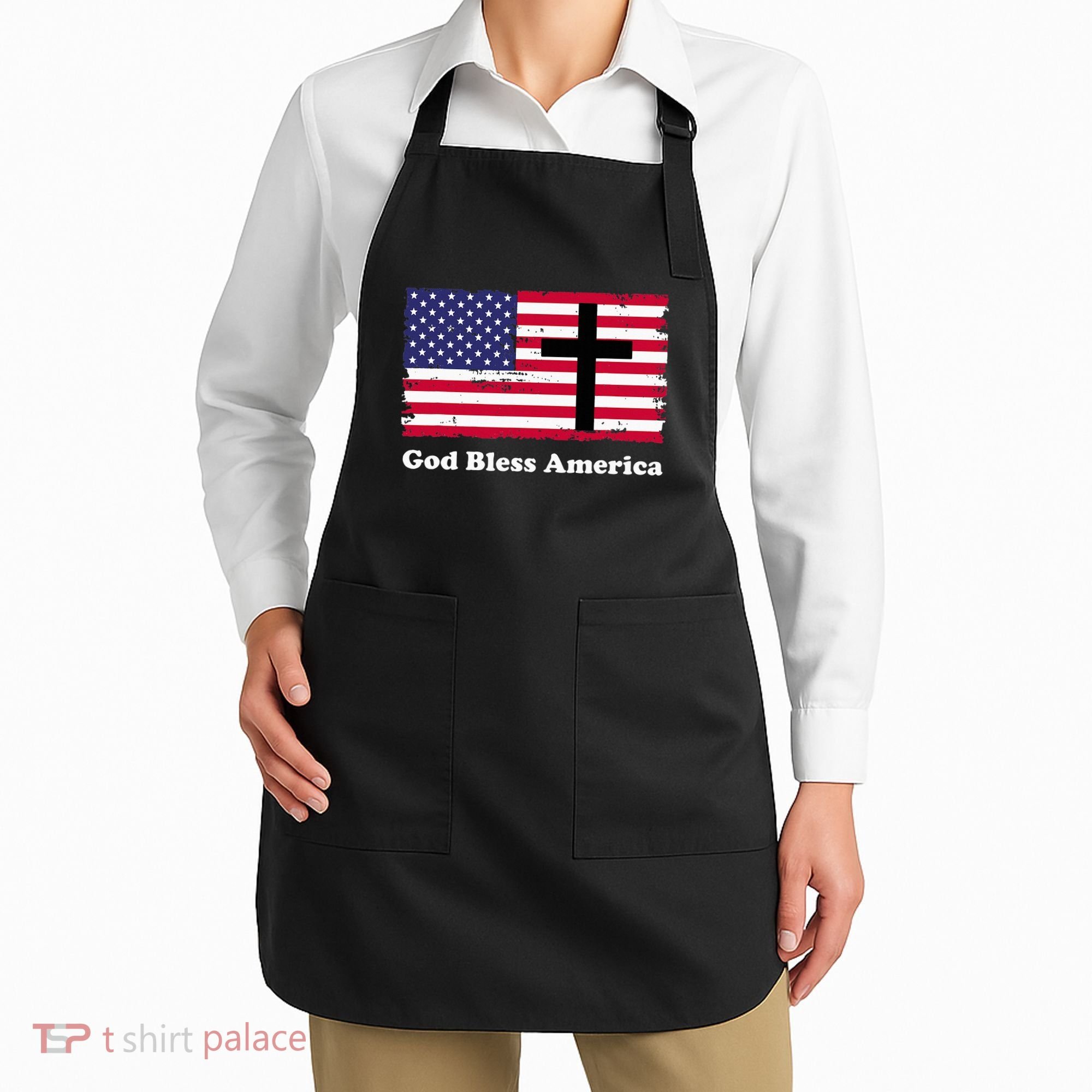 God Bless America Patriotic Flag With Cross Apron