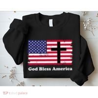God Bless America Patriotic Flag With Cross Sweatshirt thumb 2