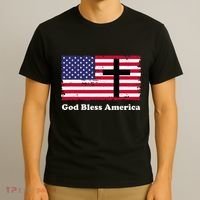 God Bless America Patriotic Flag With Cross T-Shirt thumb 3