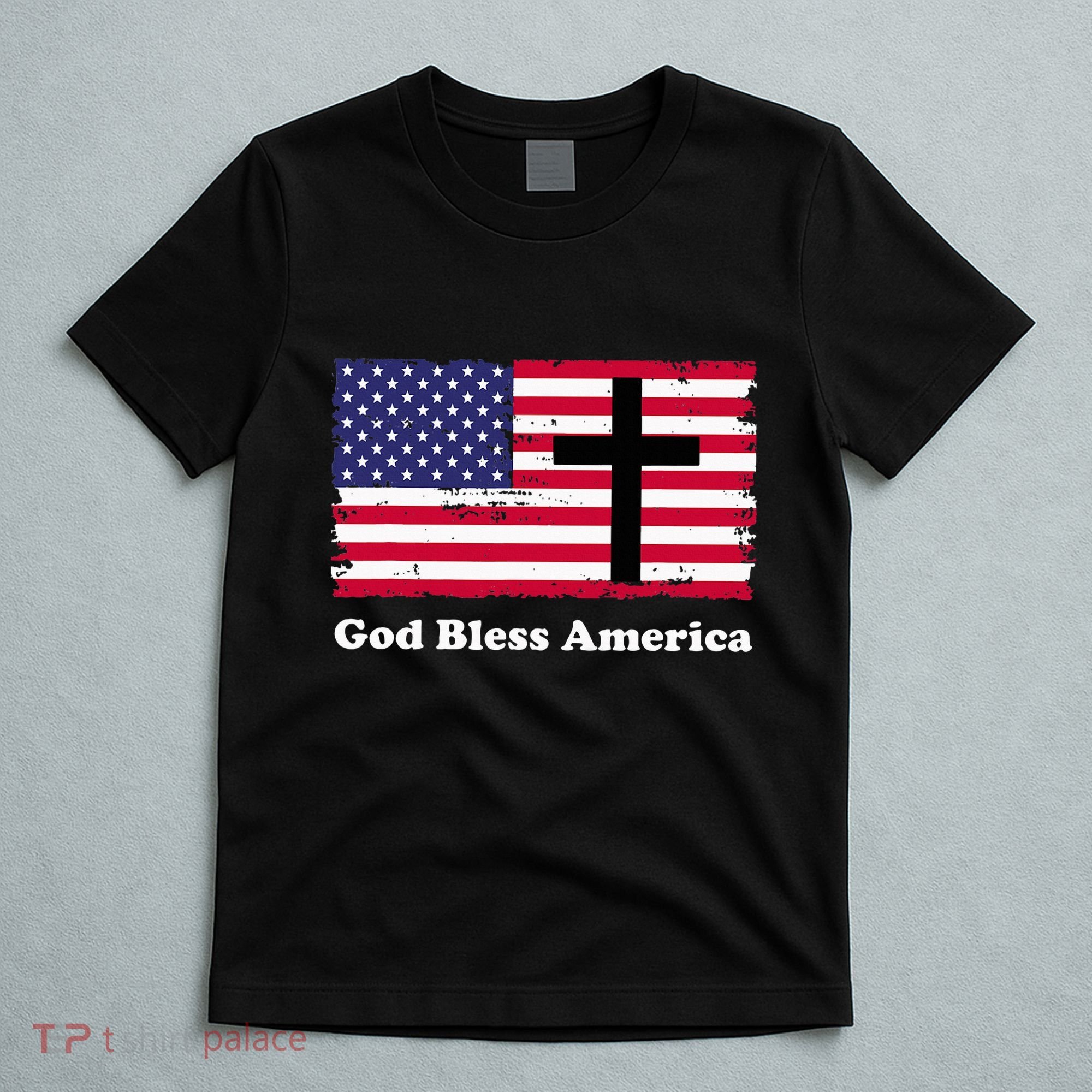 God Bless America Patriotic Flag With Cross T-Shirt