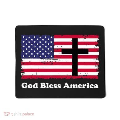 God Bless America Patriotic Flag With Cross Mousepad