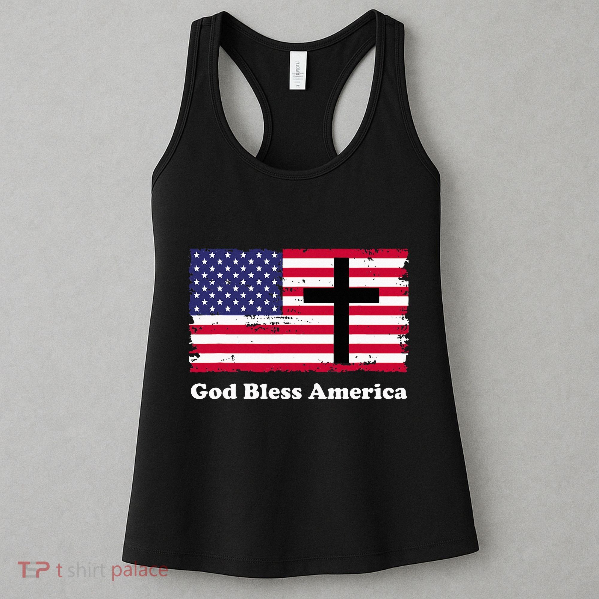 God Bless America Patriotic Flag With Cross Women's Tank Top