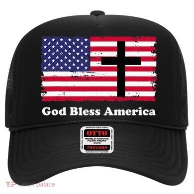 God Bless America Patriotic Flag With Cross Hat