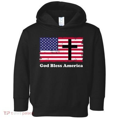 God Bless America Patriotic Flag With Cross Toddler Hoodie