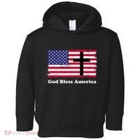God Bless America Patriotic Flag With Cross Toddler Hoodie thumb 0