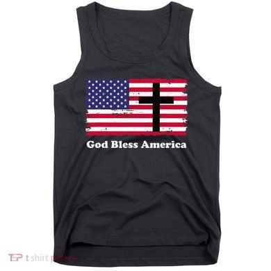 God Bless America Patriotic Flag With Cross Tank Top
