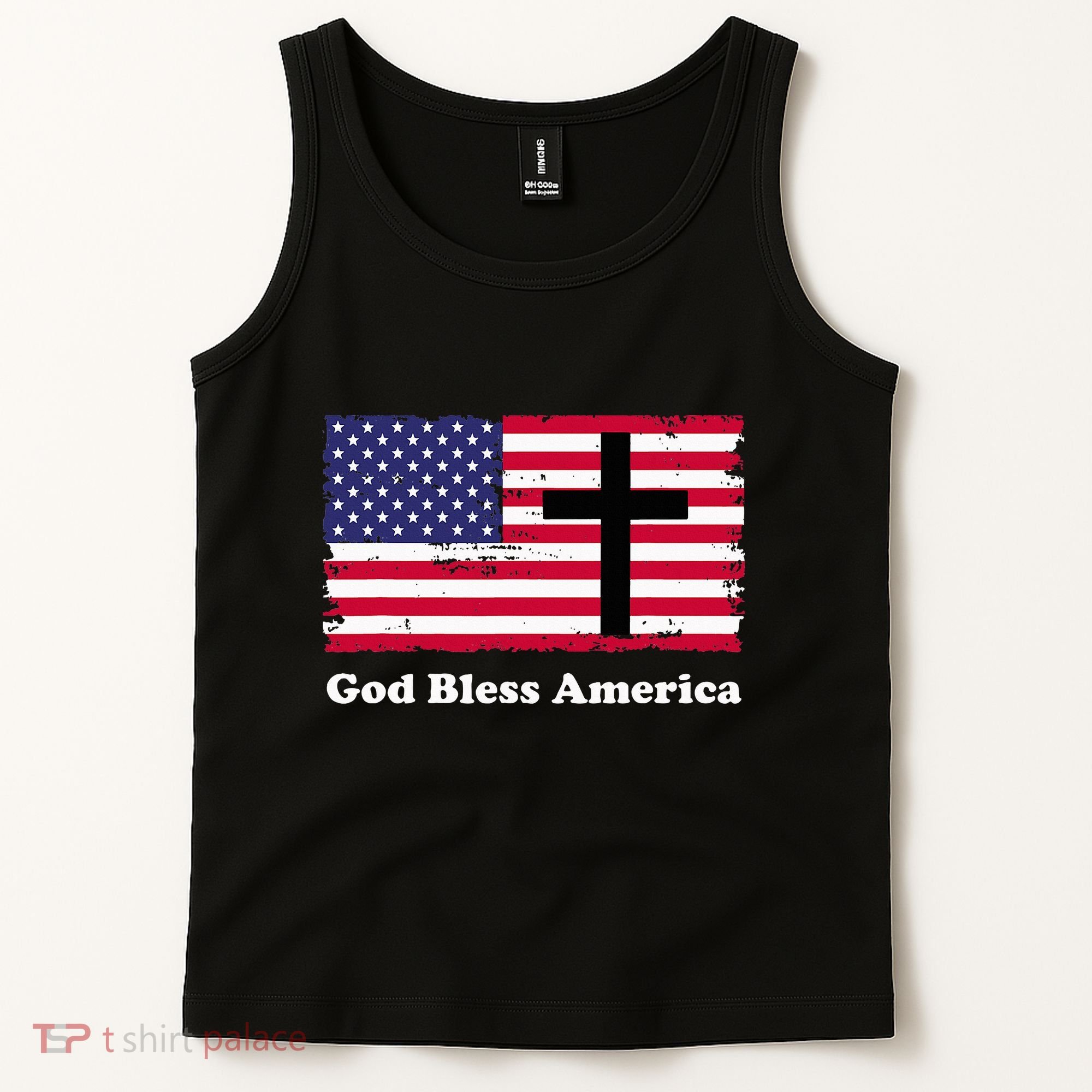 God Bless America Patriotic Flag With Cross Tank Top