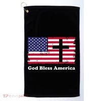 God Bless America Patriotic Flag With Cross Golf Towel thumb 0