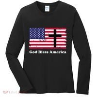 God Bless America Patriotic Flag With Cross Women's Long Sleeve Shirt thumb 0