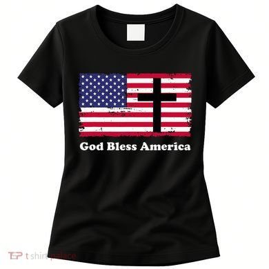 God Bless America Patriotic Flag With Cross Women's T-Shirt