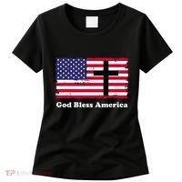 God Bless America Patriotic Flag With Cross Women's T-Shirt thumb 0
