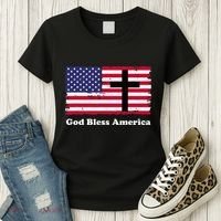 God Bless America Patriotic Flag With Cross Women's T-Shirt thumb 3