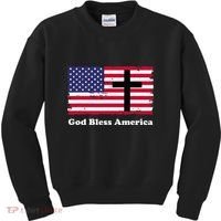 God Bless America Patriotic Flag With Cross Kids Sweatshirt thumb 0